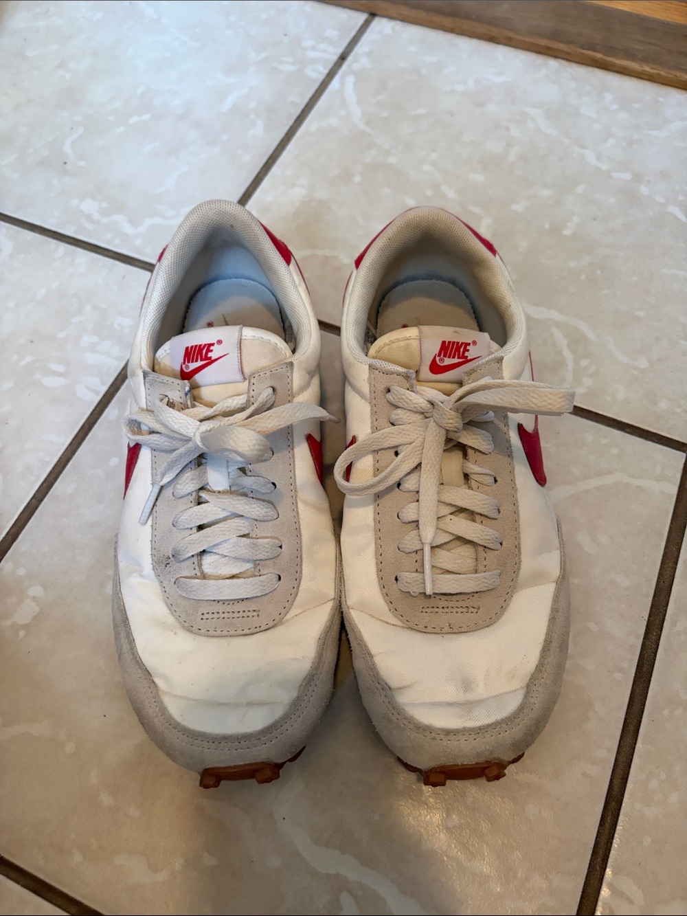 Nike womens White and Red Low-Top Retro Sneakers